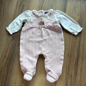Vintage Disney Store Pooh Sweatshirt Romper One Piece Pink 6-9 Months
